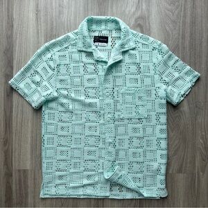 Short Sleeve Button Down Mesh Lace SeeThrough Summer Shirt  (Small)